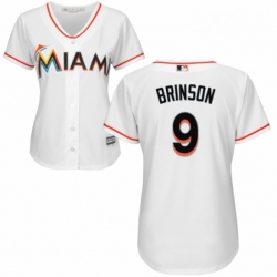 Womens Majestic Miami Marlins 9 Lewis Brinson Replica White Home Cool Base MLB Jersey 