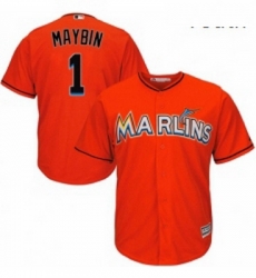 Youth Majestic Miami Marlins 1 Cameron Maybin Authentic Orange Alternate 1 Cool Base MLB Jersey 