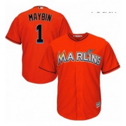 Youth Majestic Miami Marlins 1 Cameron Maybin Authentic Orange Alternate 1 Cool Base MLB Jersey 