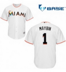 Youth Majestic Miami Marlins 1 Cameron Maybin Authentic White Home Cool Base MLB Jersey 