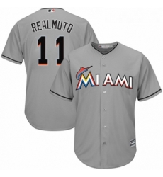 Youth Majestic Miami Marlins 11 J T Realmuto Authentic Grey Road Cool Base MLB Jersey 