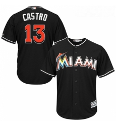 Youth Majestic Miami Marlins 13 Starlin Castro Authentic Black Alternate 2 Cool Base MLB Jersey 