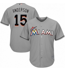 Youth Majestic Miami Marlins 15 Brian Anderson Authentic Grey Road Cool Base MLB Jersey 