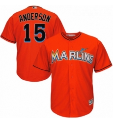 Youth Majestic Miami Marlins 15 Brian Anderson Authentic Orange Alternate 1 Cool Base MLB Jersey 