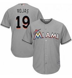 Youth Majestic Miami Marlins 19 Miguel Rojas Replica Grey Road Cool Base MLB Jersey 