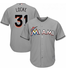 Youth Majestic Miami Marlins 31 Jeff Locke Authentic Grey Road Cool Base MLB Jersey
