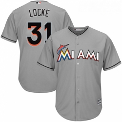 Youth Majestic Miami Marlins 31 Jeff Locke Authentic Grey Road Cool Base MLB Jersey