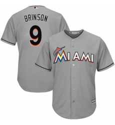 Youth Majestic Miami Marlins 9 Lewis Brinson Replica Grey Road Cool Base MLB Jersey 
