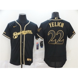 Brewers 22 Christian Yelich Black Gold Nike 2020 Flexbase Jersey