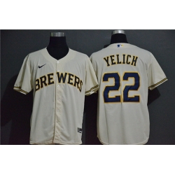 Brewers 22 Christian Yelich Cream Nike 2020 Cool Base Jersey