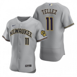 Men Milwaukee Brewers 11 Rowdy Tellez Grey Flex Base Stitched MLB Jerse