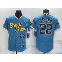 Men Milwaukee Brewers 22 Christian Yelich Powder Blue 2022 City Connect Flex Base Stitched MLB Jersey