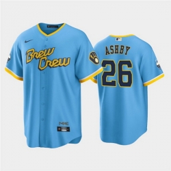 Men Milwaukee Brewers 26 Aaron Ashby 2022 Powder Blue City Connect Cool Base Stitched Jersey