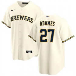 Men Milwaukee Brewers 27 Willy Adames Cream Cool Base Stitched Baseball Jersey