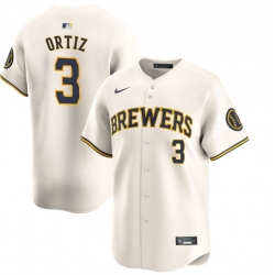 Men Milwaukee Brewers 3 Joey Ortiz Cream Home Limited Stitched Baseball Jersey