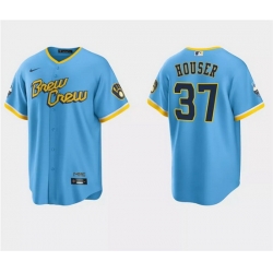 Men Milwaukee Brewers 37 Adrian Houser Powder Blue City Connect Cool Base Stitched Jersey