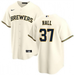 Men Milwaukee Brewers 37 D L  Hall Cream Cool Base Stitched Jersey