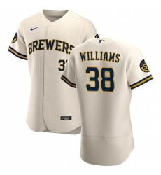 Men Milwaukee Brewers 38 Devin Williams Men Nike Cream Home 2020 Flex Base Player MLB Jersey