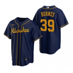 Men Milwaukee Brewers 39 Corbin Burnes Navy Cool Base Stitched jersey
