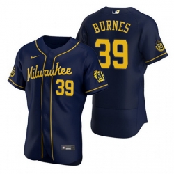 Men Milwaukee Brewers 39 Corbin Burnes Navy Flex Base Stitched MLB jersey