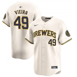 Men Milwaukee Brewers 49 Thyago Vieira Cream Home Limited Stitched Baseball Jersey