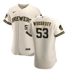 Men Milwaukee Brewers 53 Brandon Woodruff Men Nike Cream Home 2020 Flex Base Player MLB Jersey