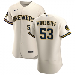 Men Milwaukee Brewers 53 Brandon Woodruff Men Nike Cream Home 2020 Flex Base Player MLB Jersey