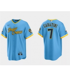 Men Milwaukee Brewers 7 Victor Caratini Powder Blue 2022 City Connect Cool Base Stitched Jersey