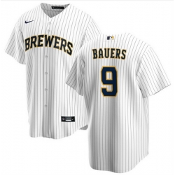 Men Milwaukee Brewers 9 Jake Bauers White Cool Base Stitched Jersey