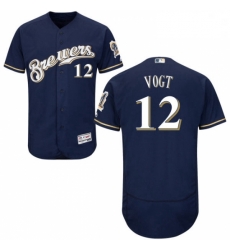 Mens Majestic Milwaukee Brewers 12 Stephen Vogt Navy Blue Flexbase Authentic Collection MLB Jersey