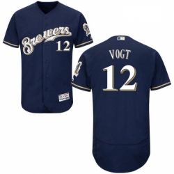 Mens Majestic Milwaukee Brewers 12 Stephen Vogt Navy Blue Flexbase Authentic Collection MLB Jersey