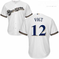Mens Majestic Milwaukee Brewers 12 Stephen Vogt Replica White Home Cool Base MLB Jersey 
