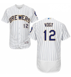 Mens Majestic Milwaukee Brewers 12 Stephen Vogt WhiteRoyal Flexbase Authentic Collection MLB Jersey