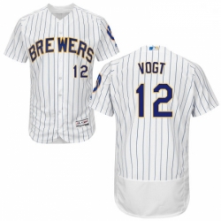 Mens Majestic Milwaukee Brewers 12 Stephen Vogt WhiteRoyal Flexbase Authentic Collection MLB Jersey