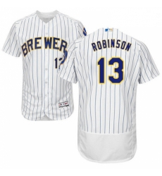 Mens Majestic Milwaukee Brewers 13 Glenn Robinson WhiteRoyal Flexbase Authentic Collection MLB Jersey