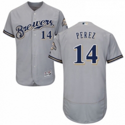 Mens Majestic Milwaukee Brewers 14 Hernan Perez Grey Road Flex Base Authentic Collection MLB Jersey