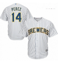 Mens Majestic Milwaukee Brewers 14 Hernan Perez Replica White Home Cool Base MLB Jersey 