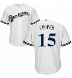 Mens Majestic Milwaukee Brewers 15 Cecil Cooper Replica Navy Blue Alternate Cool Base MLB Jersey 