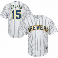 Mens Majestic Milwaukee Brewers 15 Cecil Cooper Replica White Home Cool Base MLB Jersey 