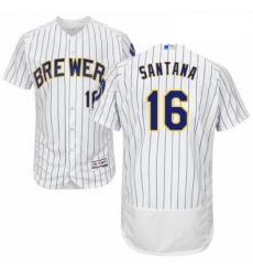 Mens Majestic Milwaukee Brewers 16 Domingo Santana White Home Flex Base Authentic Collection MLB Jersey