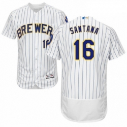 Mens Majestic Milwaukee Brewers 16 Domingo Santana White Home Flex Base Authentic Collection MLB Jersey
