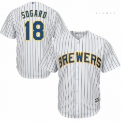Mens Majestic Milwaukee Brewers 18 Eric Sogard Replica White Home Cool Base MLB Jersey 