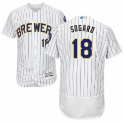 Mens Majestic Milwaukee Brewers 18 Eric Sogard White Home Flex Base Authentic Collection MLB Jersey