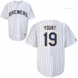 Mens Majestic Milwaukee Brewers 19 Robin Yount Authentic White blue strip MLB Jersey