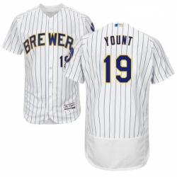 Mens Majestic Milwaukee Brewers 19 Robin Yount White Home Flex Base Authentic Collection MLB Jersey