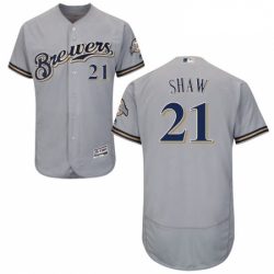 Mens Majestic Milwaukee Brewers 21 Travis Shaw Grey Flexbase Authentic Collection MLB Jersey
