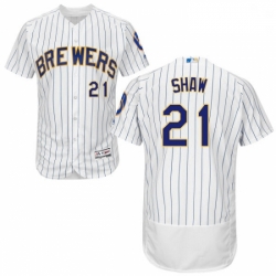 Mens Majestic Milwaukee Brewers 21 Travis Shaw WhiteRoyal Flexbase Authentic Collection MLB Jersey