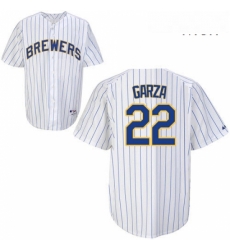 Mens Majestic Milwaukee Brewers 22 Matt Garza Authentic WhiteBlue Strip MLB Jersey