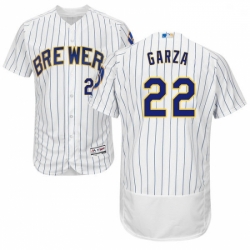 Mens Majestic Milwaukee Brewers 22 Matt Garza White Home Flex Base Authentic Collection MLB Jersey