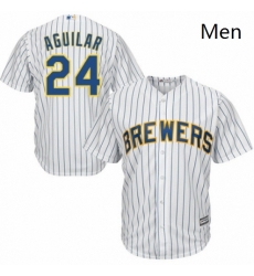 Mens Majestic Milwaukee Brewers 24 Jesus Aguilar Replica White Home Cool Base MLB Jersey 